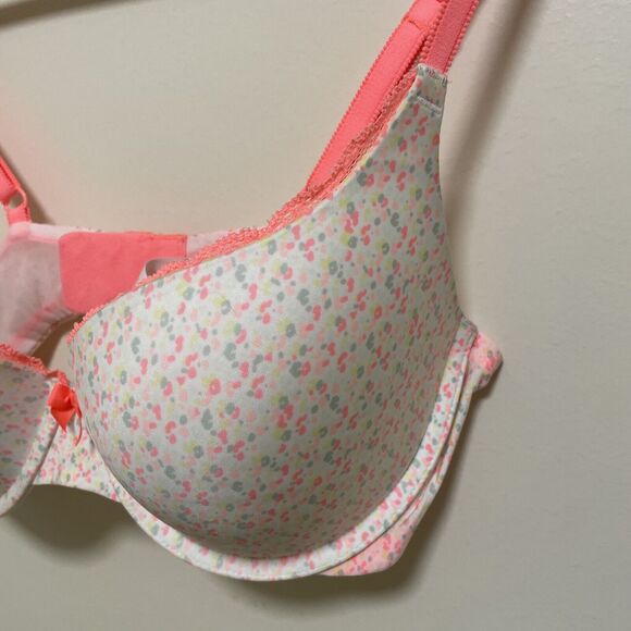 Vtg Victoria’s Secret Padded Push Demi Underwire Bra Size 34D Floral Lace Edge - Picture 2 of 8